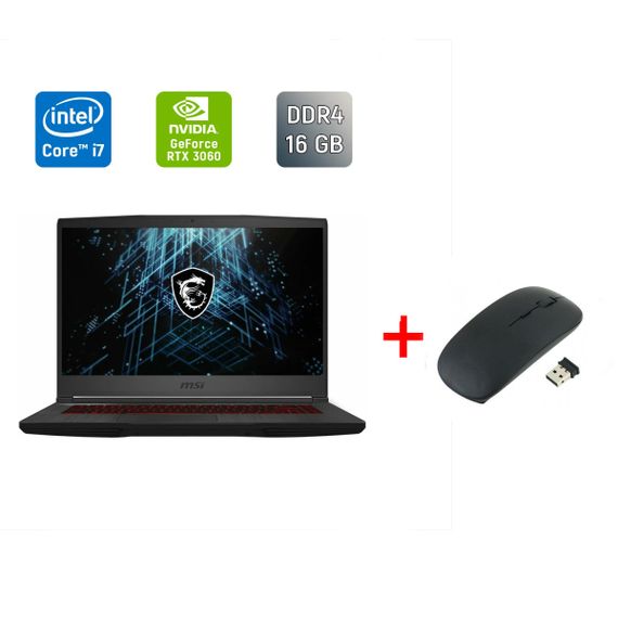Игровой ноутбук MSI GF65 Thin 10uE / 15.6" (1920x1080) IPS / Intel Core i7-10750H (6 (12) ядер по 2.6 - 5.0 GHz) / 16 GB DDR4 / 512 GB SSD / nVidia GeForce RTX 3060, 6 GB GDDR6, 192-bit / WebCam / Windows 10 б/у + Подарок Беспроводная мышь / USB