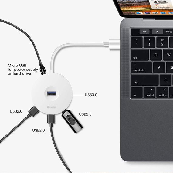 Перехідник HUB Baseus Round Box Type-C to USB 3.0 + 3USB 2.0 (CAHUB-G) Білий | Зображення 2