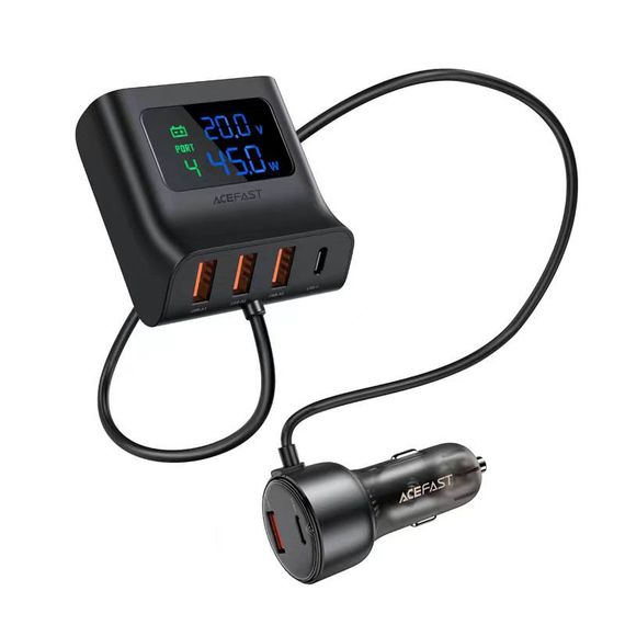 АЗП Acefast B11 Car Charger Splitter with Digital Display 138W (4USB-A/2C) Black | Зображення 2