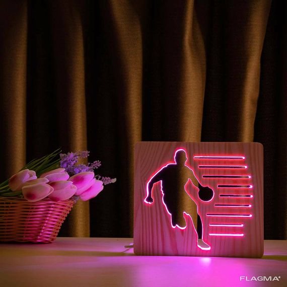 Светильник ночник ArtEco Light из дерева LED "Баскетболист с мячем" с пультом и... | Зображення 5