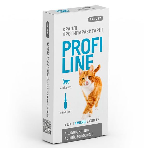 Краплі від бліх, кліщів та вошей Provet Profiline для котів 4-8 кг 4 піп