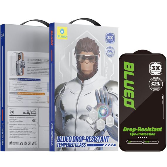 Захисне 2.5D скло Blueo Drop-Resistant (35+ KG) для Apple iPhone 17 / 17 Pro / 16 Pro (6.3") Чорний