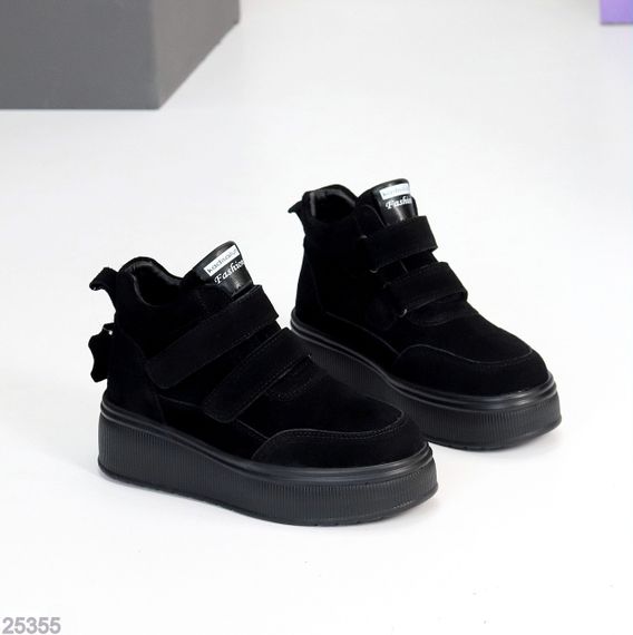 Спортивні чорні зимові черевики натуральна замша на липучках | Зображення 3