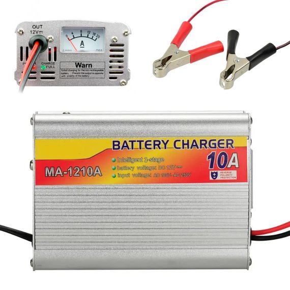 Зарядний пристрій для акумулятора автомобіля 10A, BATTERY CHARGER MA-1210A / Зарядка для акумулятора з вбудованим амперметром