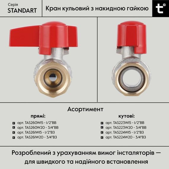 Кран кульовий Thermo Alliance Standart 3/4" ВВ прямий, PN40, з накидною гайкою TAS260W20 | Зображення 5