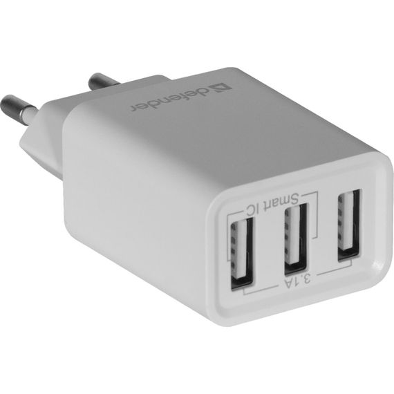 Мережевий зарядний пристрій Defender UPA-31 White, 3xUSB, 5V / 3.1A (83587) | Зображення 1