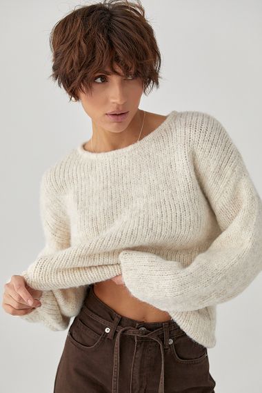 Мохерова кофта вільного фасону - бежевий цвет, ONE SIZE (є розміри)