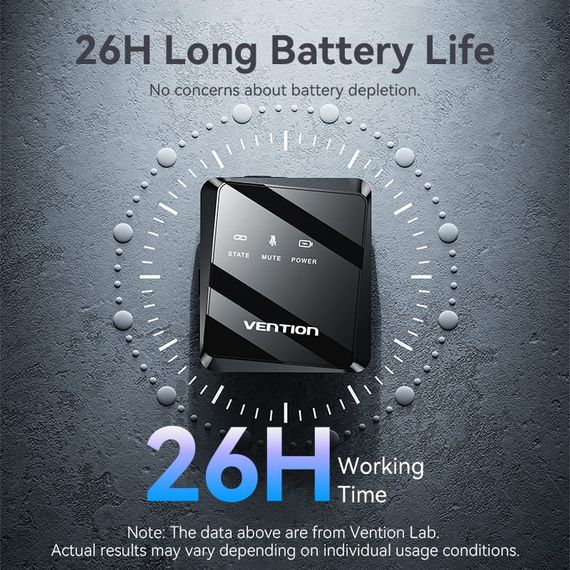 Бездротовий подвійний петличний мікрофон Vention USB-C 2-Pack Wireless Lavalier Black | Зображення 4