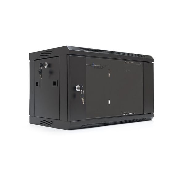 Шафа Merlion 6U, 600*350*367 (Ш*Г*В) мм загартоване скло, чорна, сталь 1,2мм, із замком (у розібраному вигляді!!!), Black