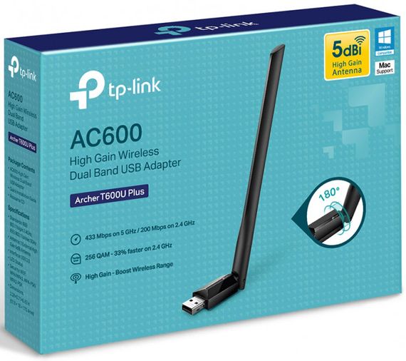 WiFi-адаптер TP-LINK Archer T600U Plus AC600 USB2.0 ext. ant (ARCHER-T600U-PLUS) | Зображення 1