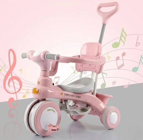 Дитячий триколісний велосипед Baby Carriage 588 рожевий з батьківською ручкою • Велосипед-коляска Baby Carriage 588 для малюків з кошиком | Зображення 3