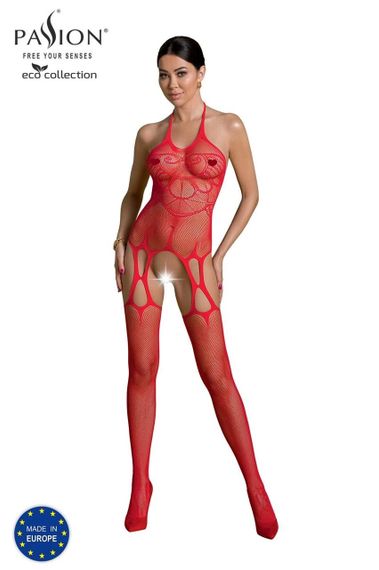 Бодистокинг Passion ECO BS002 red, с доступом, имитация подвязок, абстрактный рисунок sexstyle