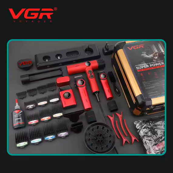 Набор VGR STEPLERSS RPO 4 IN 1 RED, машинка для стрижки, триммер, электробритва, фен | Зображення 3