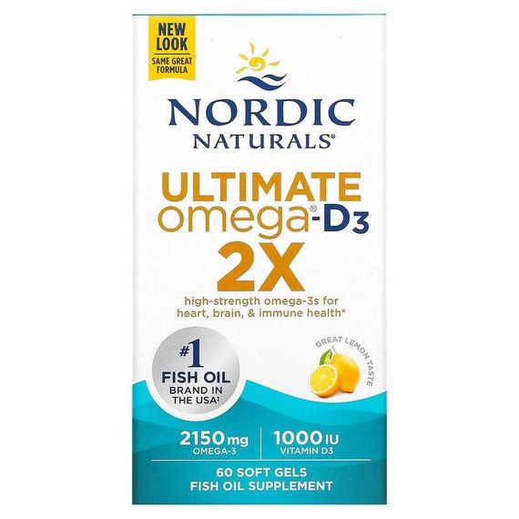 Риб&#039;ячий жир, Ultimate Omega 2X, Nordic Naturals, лимон, 2150 мг, 60 гелевих капсул | Зображення 1