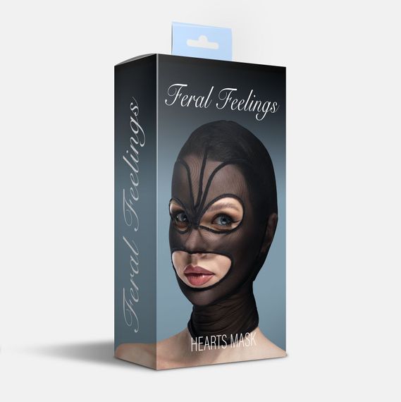 Маска серце сітка з відкритим ротом та очима Feral Feelings - Hearts Mask Black/Black | Зображення 1