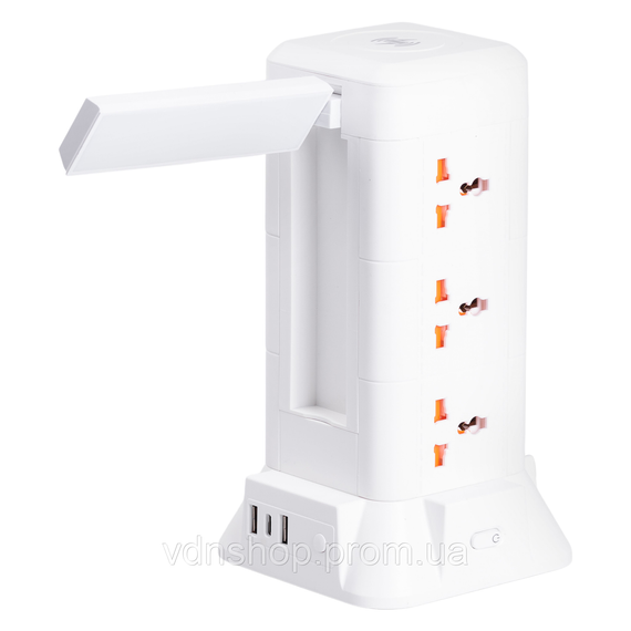 Сетевой фильтр удлинитель 4.8 м с лампой на 9 универсальных розеток с 2 USB, 1 Type-C, беспроводная зарядка HP-5-7MF | Зображення 4