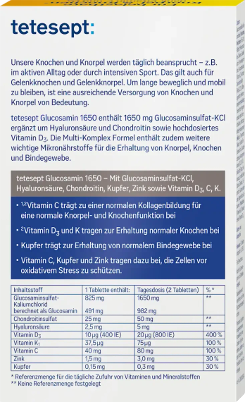 Комплекс "Tetesept" Глюкозамин + Хондроитин + Гиалурон + Медь для лечения и профилактики боли в суставах | Зображення 1