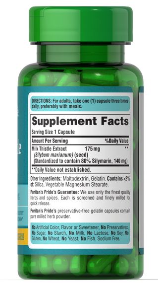 Расторопша Puritan's Pride Milk Thistle Standardized 175 mg 100 Caps | Зображення 1