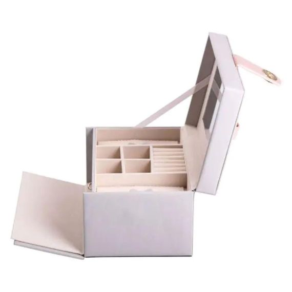 Шкатулка для украшений из эко кожи 3 яруса с зеркалом органайзер для ювелирных изделий HP-5-17G | Зображення 5