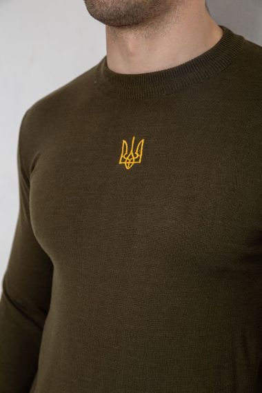 Светр чоловічий однотонний з вишивкою тризуб, колір хакі, 161R008 | Зображення 4