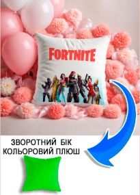 Подушка плюшева Мерч Крафт Дизайн з принтом Fortnite 2 салатовий плюш квадратна 33х33 см