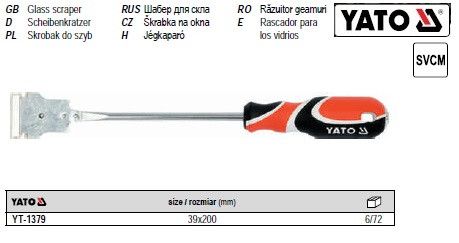 Скребок YATO Польща для скла 39х200 мм YT-1379