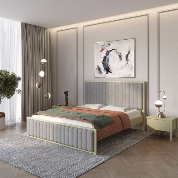 Двоспальне дерев'яне ліжко Mebigrand Відень Оливковий (RAL1020)/Аляска 93 (Сірий) 140х200 см (MBG-11045)