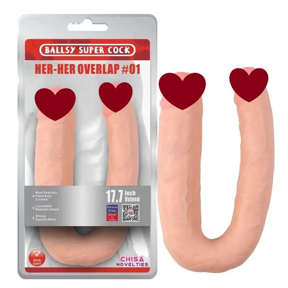 Фалоімітатор подвійний Chisa Ballsy Super Cock Her-Her Overlap, бежевий sexstyle