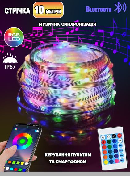 Світлодіодна стрічка 10м RGB водонепроникна Biom 3939BT керування телефоном + Пульт (47384-3939_186)