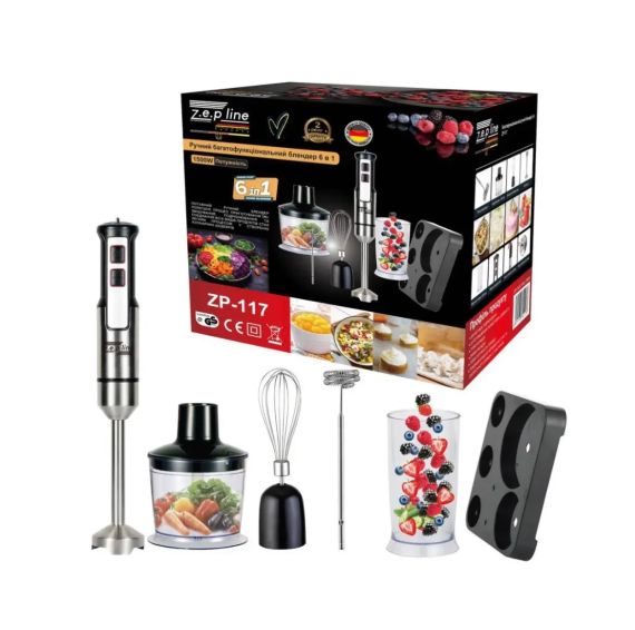 Блендер занурювальний домашній кухонний 6в1 Zepline ZP-117 1500Вт блендер, подрібнювач, міксер | Зображення 1