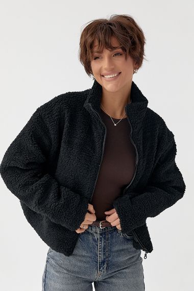 Жіночий кардиган із хутра Тедді на блискавці - чорний цвет, M (є розміри) | Зображення 4
