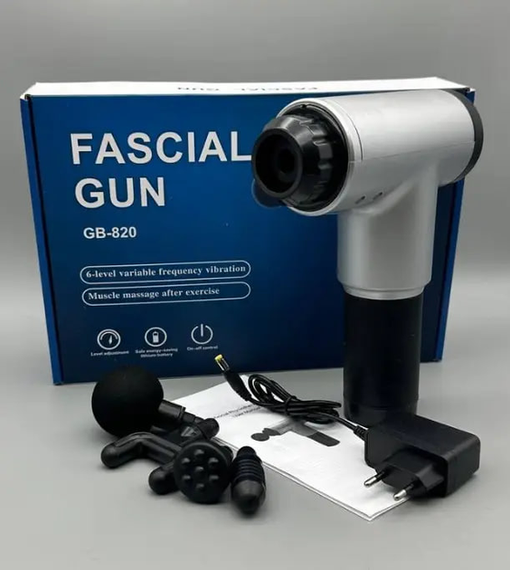 Портативный ручной массажер для тела Fascial Gun KH-320 черный, Мышечный ручной ударный массажер | Зображення 2