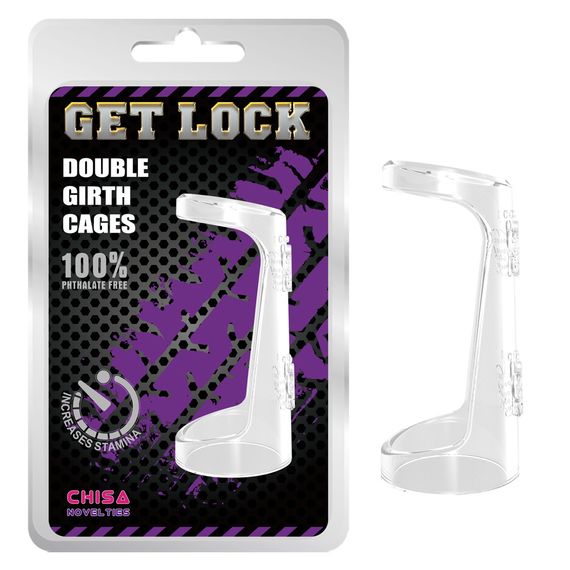 Ерекційне кільце Chisa Get Lock Double Girth Cages з двома кріпленнями, прозоре Sex Aura