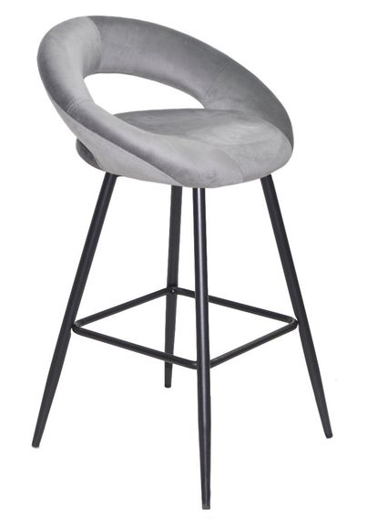 Напівбарний стілець із м'яким круглим сидінням на чорних металевих ніжках Holy Bar 65 ML Оксамит сірий B-1034 | Зображення 2