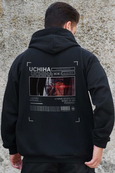 Утеплене зіп худі на флісі зіпер з принтом Uchiha Without Kane Black