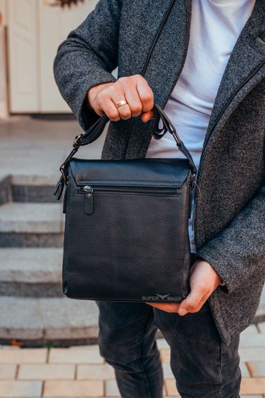 Чоловіча чорна  шкіряна сумка-месенджер Tiding Bag 75-5271 | Зображення 6
