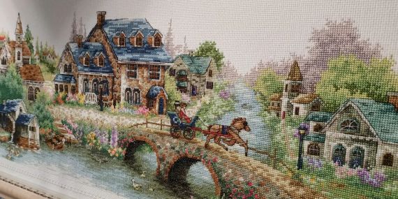 Набір для вишивання за нанесеною на канву схемою  "European town".AIDA 14CT printed , 174*36 см | Зображення 5