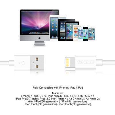 Дата кабель USB 2.0 AM to Lightning 1.8m 2.1A MFI White Choetech (IP0027-WH) | Зображення 1