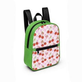 Детский мини-рюкзак зеленый с принтом Sweet Cherry для девочки 28×24×10 см мини-сумка детская (5425)