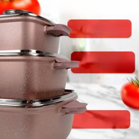 Набір квадратних каструль кришками + сковорода 7 предметів Top Kitchen TK000103 Золото
