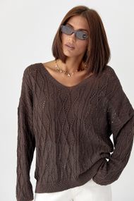 Ажурна кофта зі шнурівкою на спині - темно-коричневий цвет, ONE SIZE (є розміри)