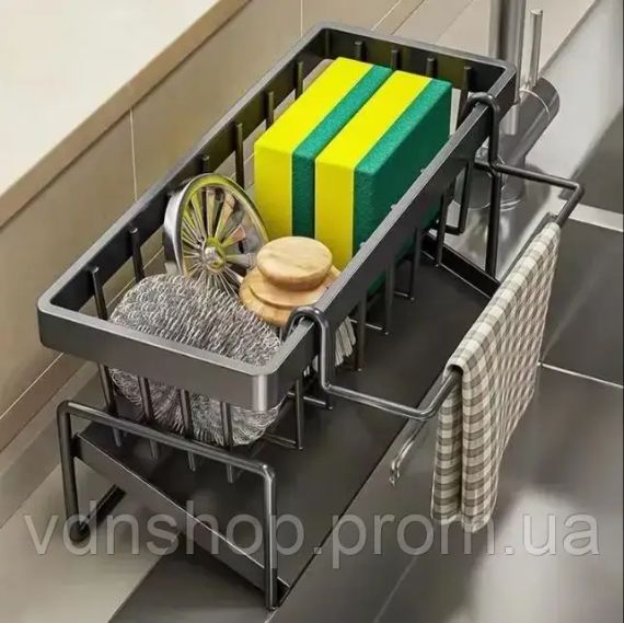 Органайзер для кухонної раковини, міцна полиця для раковини, багатофункціональний полиця для зберігання губок та кухонного | Зображення 3