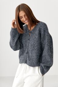 Теплий в'язаний кардиган із кишенями - темно-сірий цвет, ONE SIZE (є розміри)