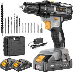 Акумуляторний дриль 21 В — електричний набір дрилів 42 Н·м із 2 батареями 2,0 А·год і швидкозатискним патроном
