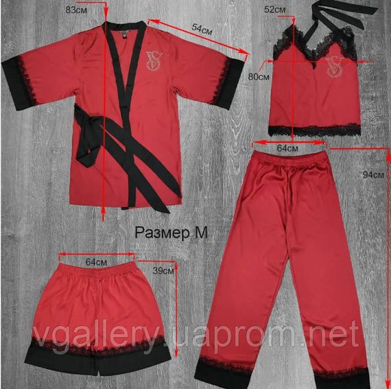 Комплект женский Пижама 6 в 1 атласная  -  Victoria`s Secret Виктория Сикрет  со стразами - размер XL | Зображення 4