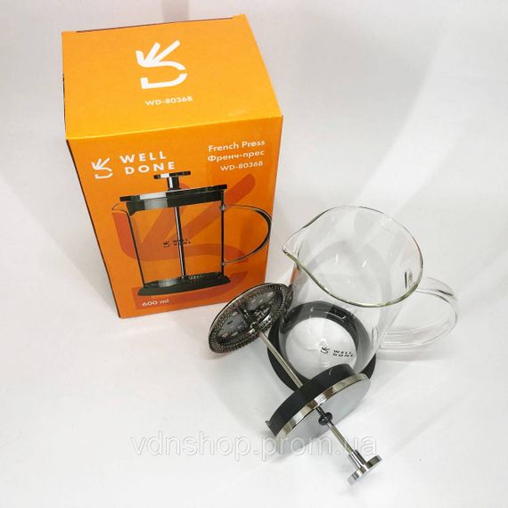 Френч-прес красивий Well Done WD-8036B 600 мл, Домашній френч-прес з якісного матеріалу MY-10 | Зображення 8