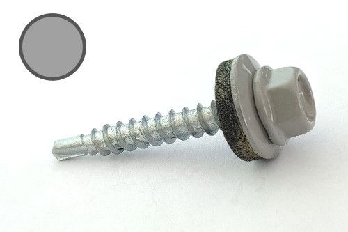 Саморіз покрівельний 4,8*35 DIN 7504K RAL 9006 для дерева (ящ. 1600 шт.) (колір — біло-алюмінієвий) APRO SDS48359006-C1