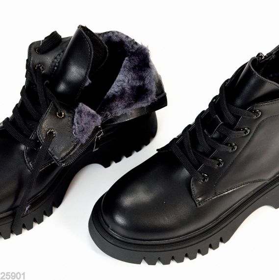 Чорні зимові черевики натуральна шкіра сучасний дизайн | Зображення 5