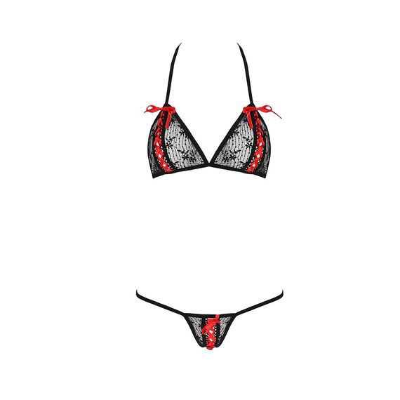 Комплект білизни Passion MELISSA BIKINI L/XL, black, ліф зі шнурівкою і трусики стрінги | Зображення 4