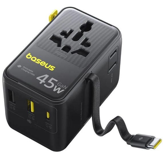 Мережевий універсальний перехідник Baseus AG11 45W with retractable cable (2USB-A/1C/1Socket) (E0307F) Cosmic Black | Зображення 2